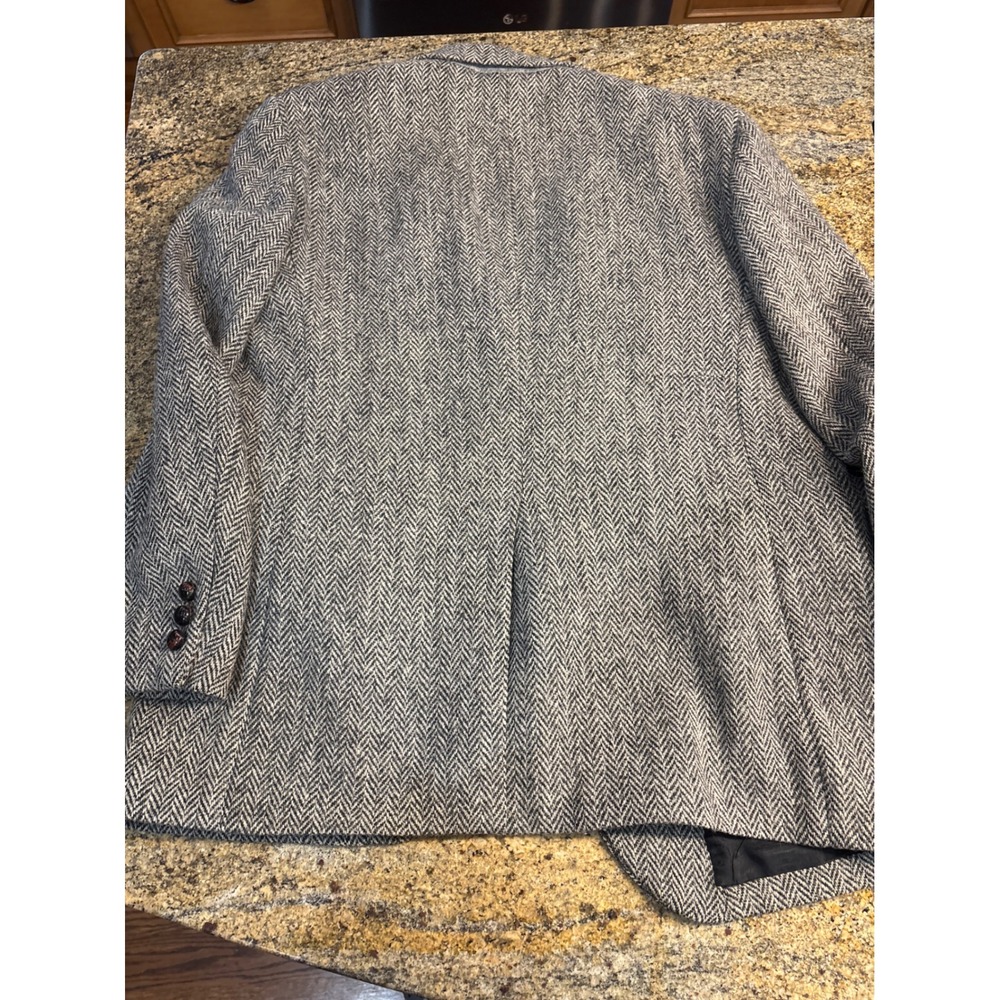 Harris Tweed Mens Grey Herringbone Wool Blazer Sport Coat Handwoven Wool 46R - Picture 10 of 10
